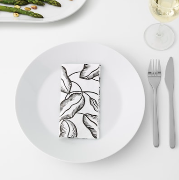 IKEA Paper Napkin, White/Black, floral