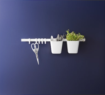 IKEA Kitchen Rail, Hooks & Container Set, White