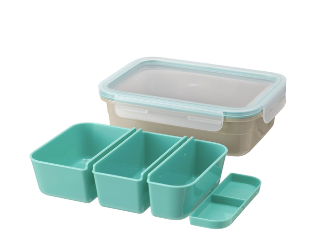 IKEA Lunch box with inserts, Rectangular, Turquoise /beige1.0 l