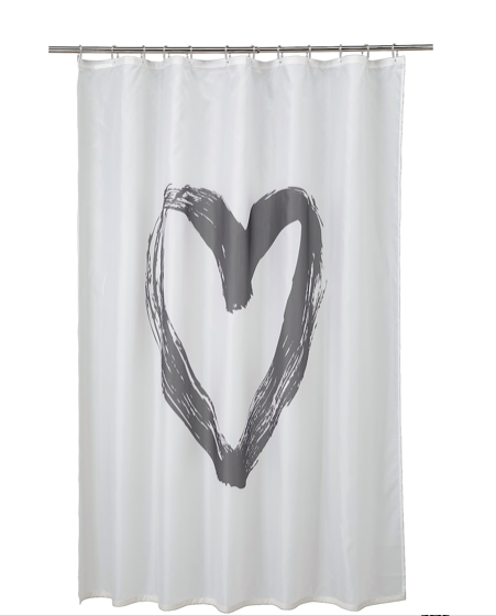 IKEA Shower Curtain, white/grey, Heart, 180x200 cm