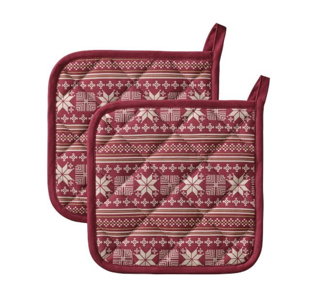 IKEA Pot holder, Red/ Beige, 23x23 cm. Pack of 2