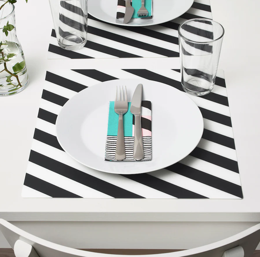 IKEA Placemat, Striped, Black/White, 37x37 cm